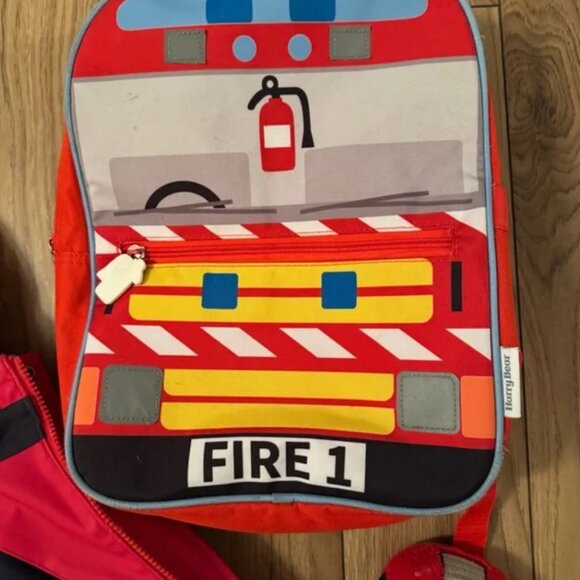 Firefighters bundle! rain jacket, backpack, slippers size 5T -7T, PJ size 5-6T - Picture 12 of 16